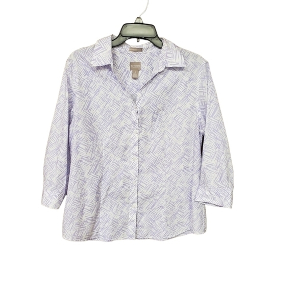 Chico's Wrinkle Resistant Women’s Blouse Size 2 (Medium 12) Purple White EUC